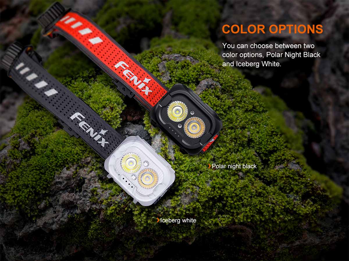 two color options fenix hl18r-t v2 rechargeable headlamp