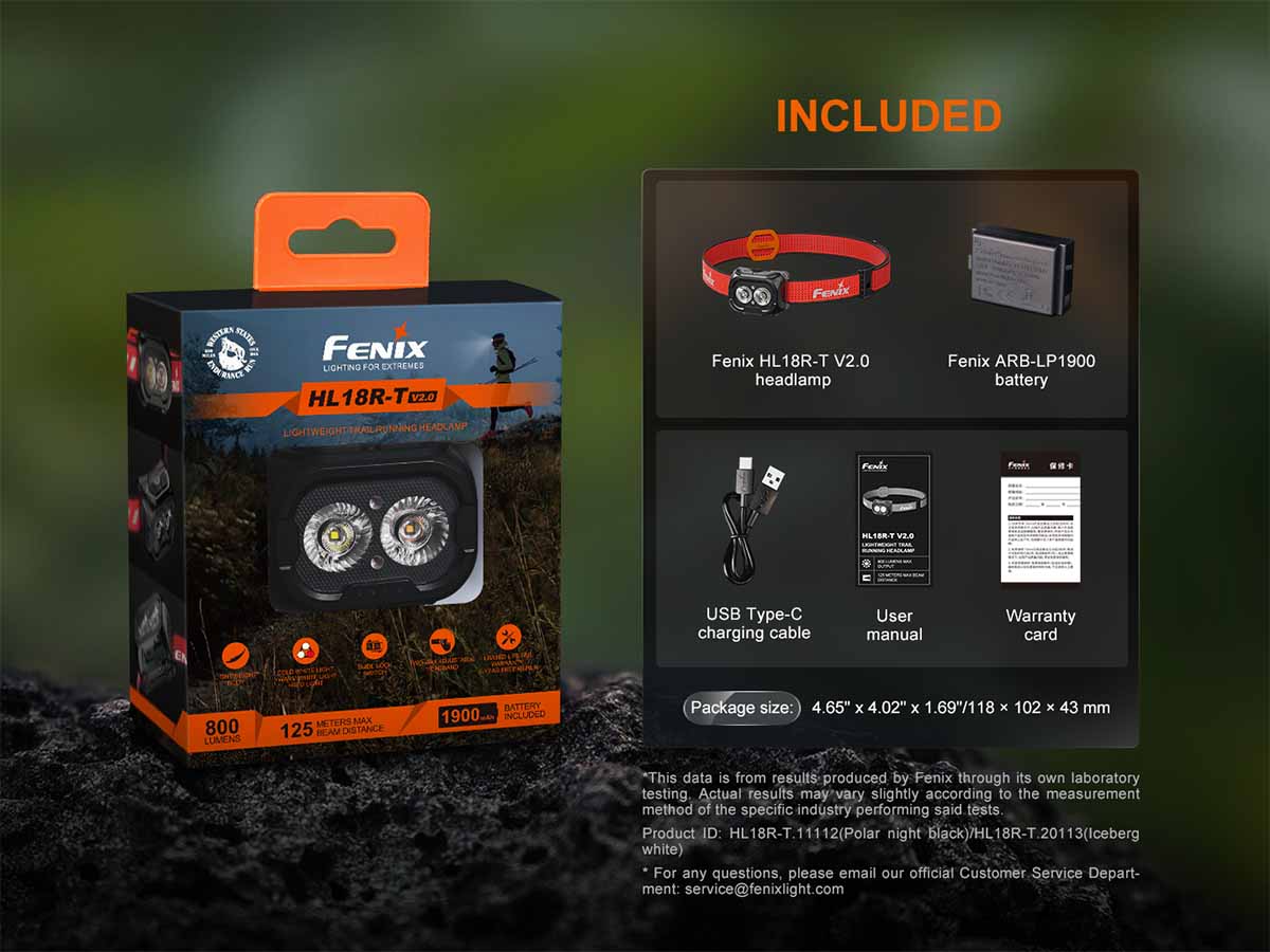 fenix hl18r-t v2 rechargeable headlamp package included items