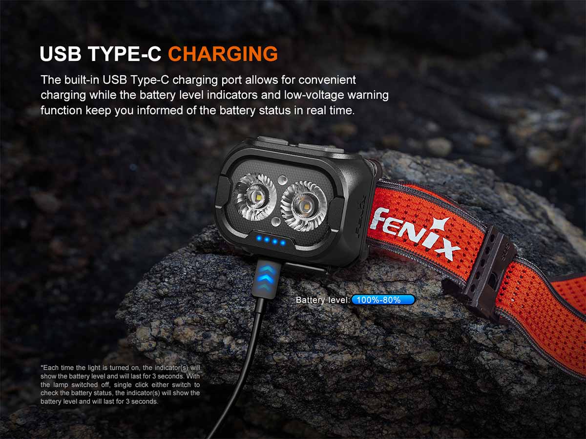 usbc charging fenix hl18r-t v2 rechargeable headlamp