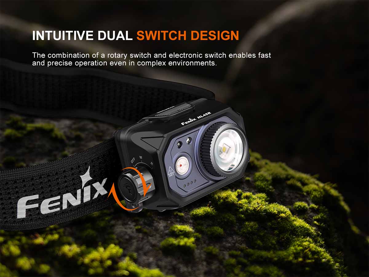 rotating switch fenix hl45r rechargeable headlamp