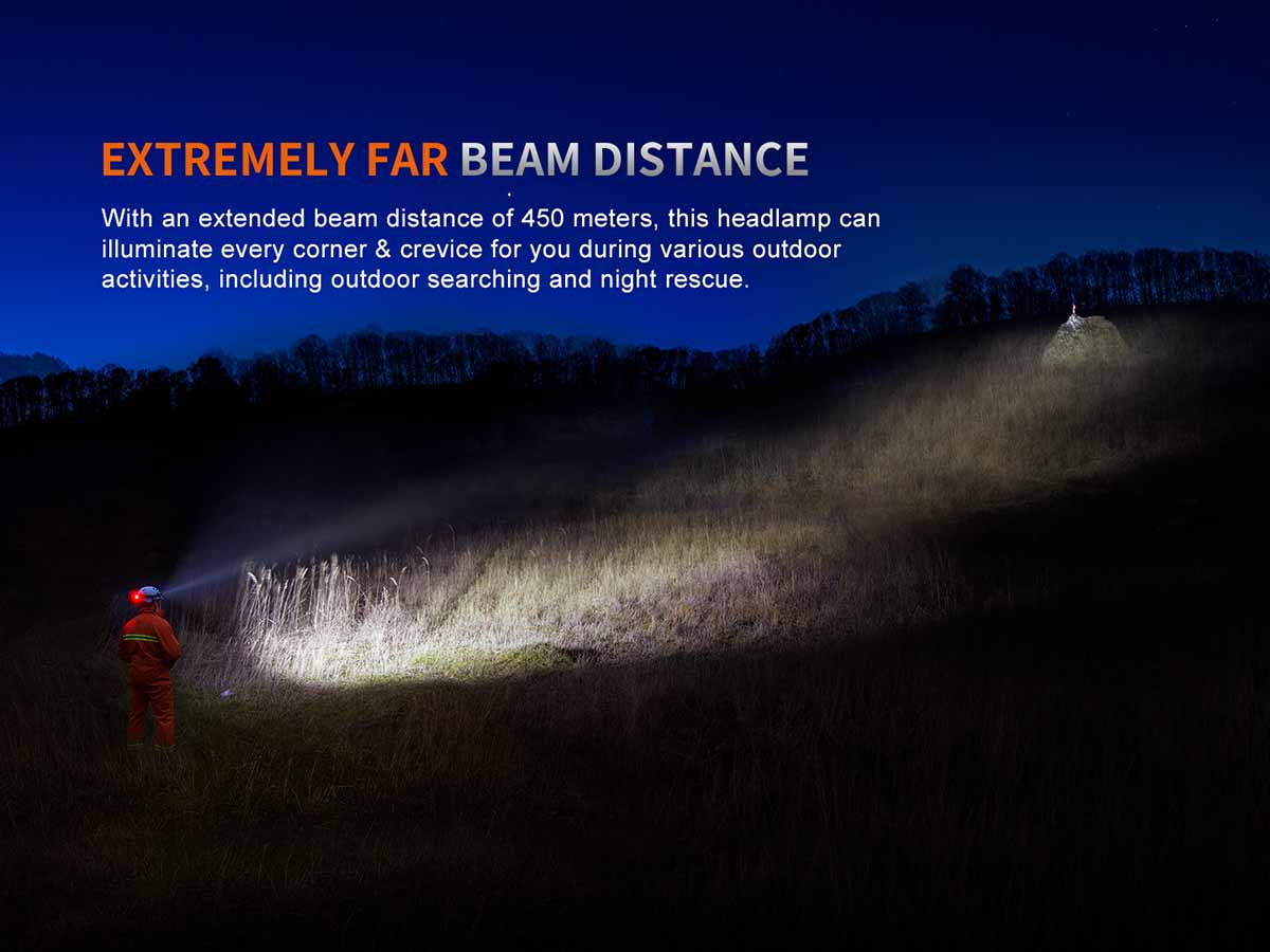 fenix hp35r professional headlamp 450 meter beam distance