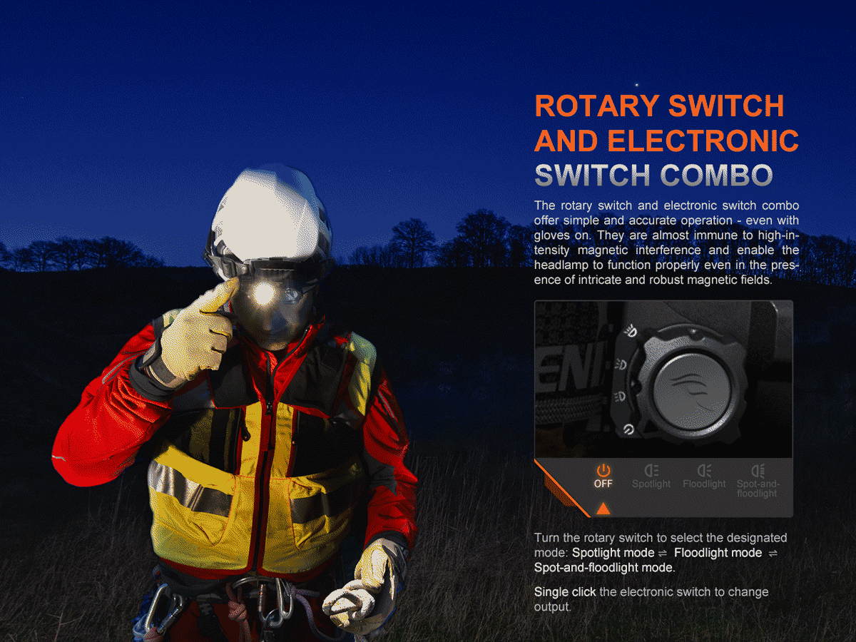 fenix hp35r professional headlamp rotary switch operation