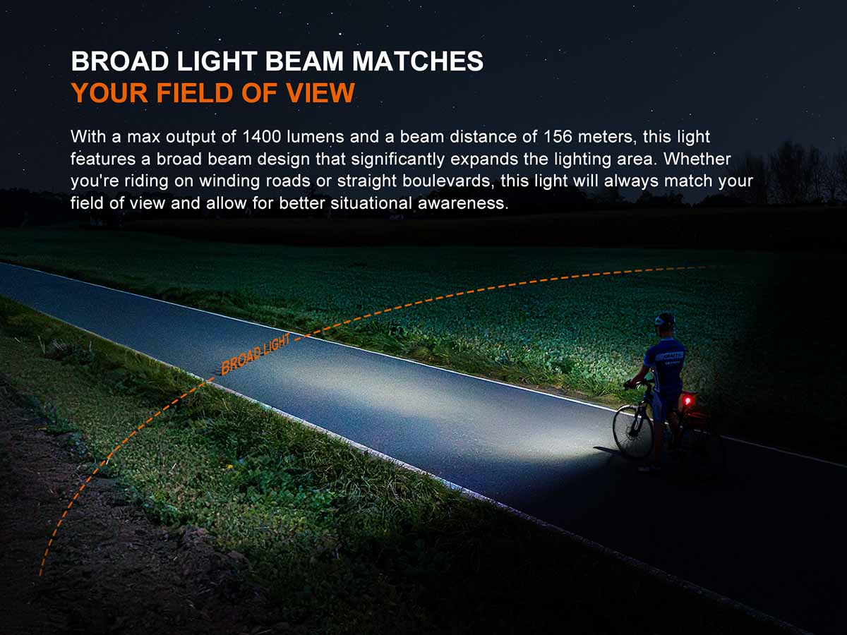 broad beam fenix bc22r rechargeable bike light