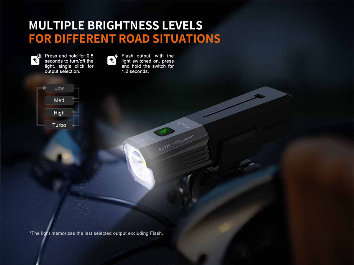 brightness levels fenix bc22r rechargeable bike light