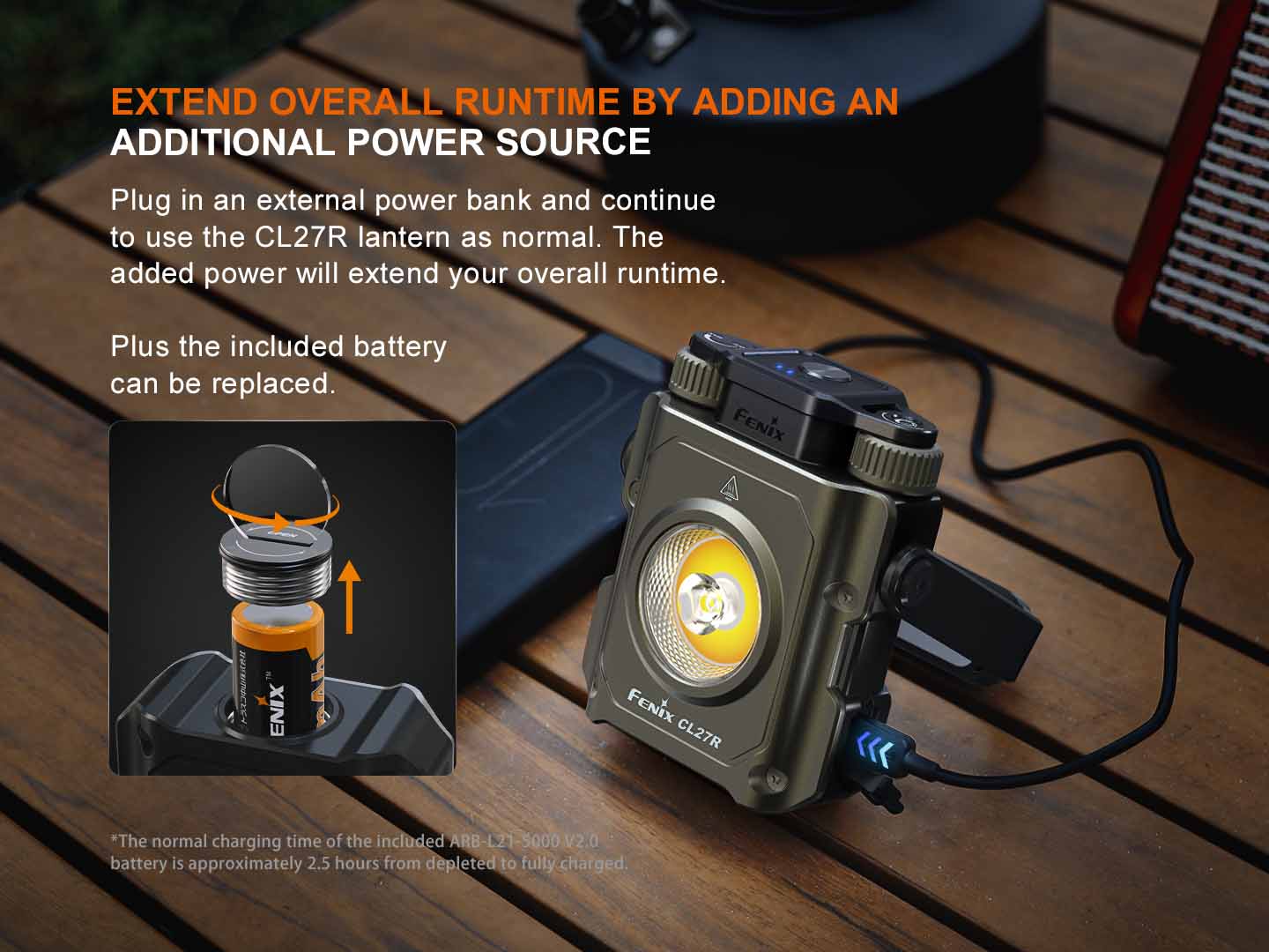 fenix cl27r rechargeable lantern add power bank extended runtimes