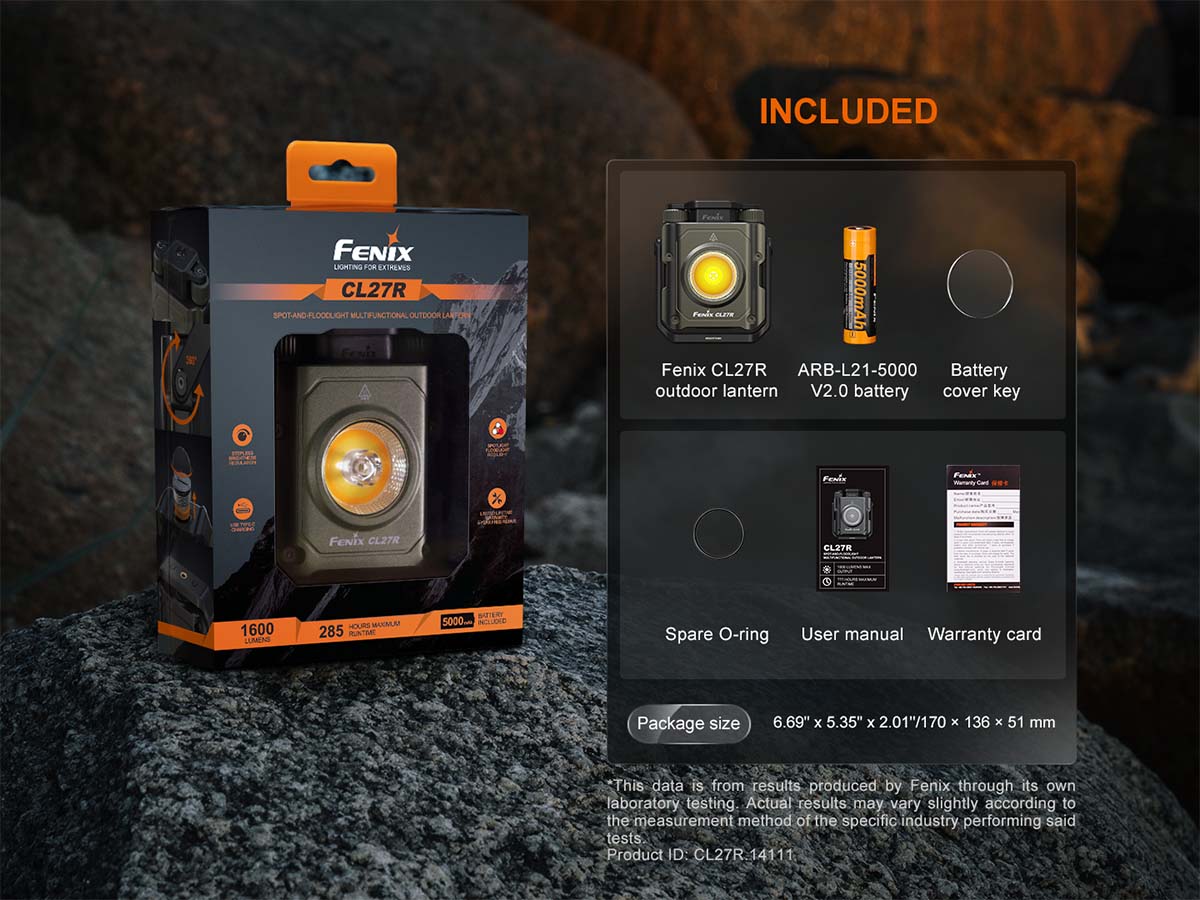 fenix cl27r rechargeable lantern included packaging