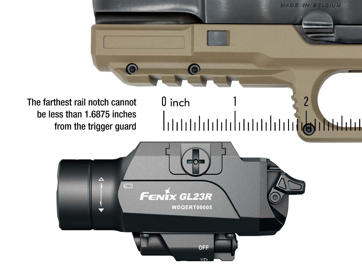 fenix gl23r weapon light rail measurement