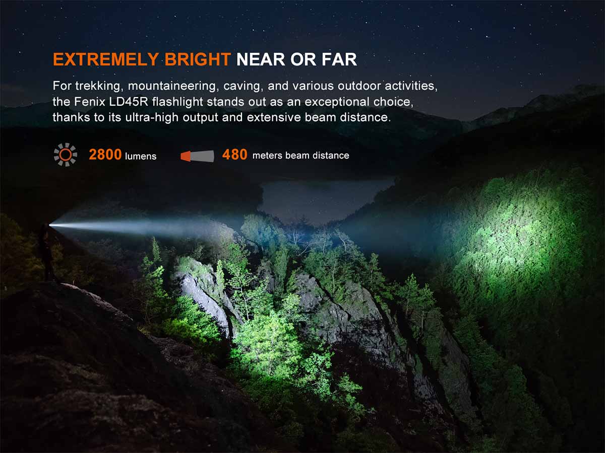 bright 2800 lumens fenix ld45r adjustable beam flashlight