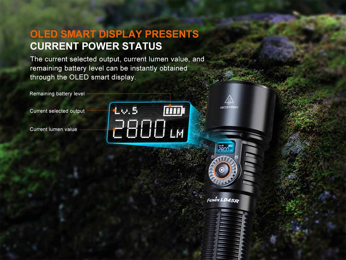 oled display fenix ld45r adjustable beam flashlight