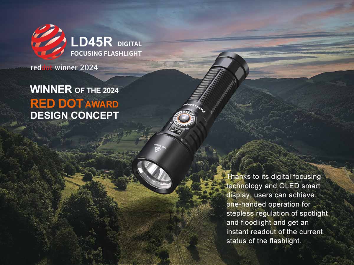 red dot award winner fenix ld45r adjustable beam flashlight