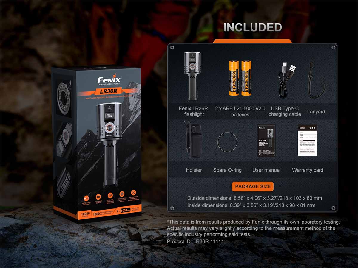 fenix lr36r flashlight included packaging