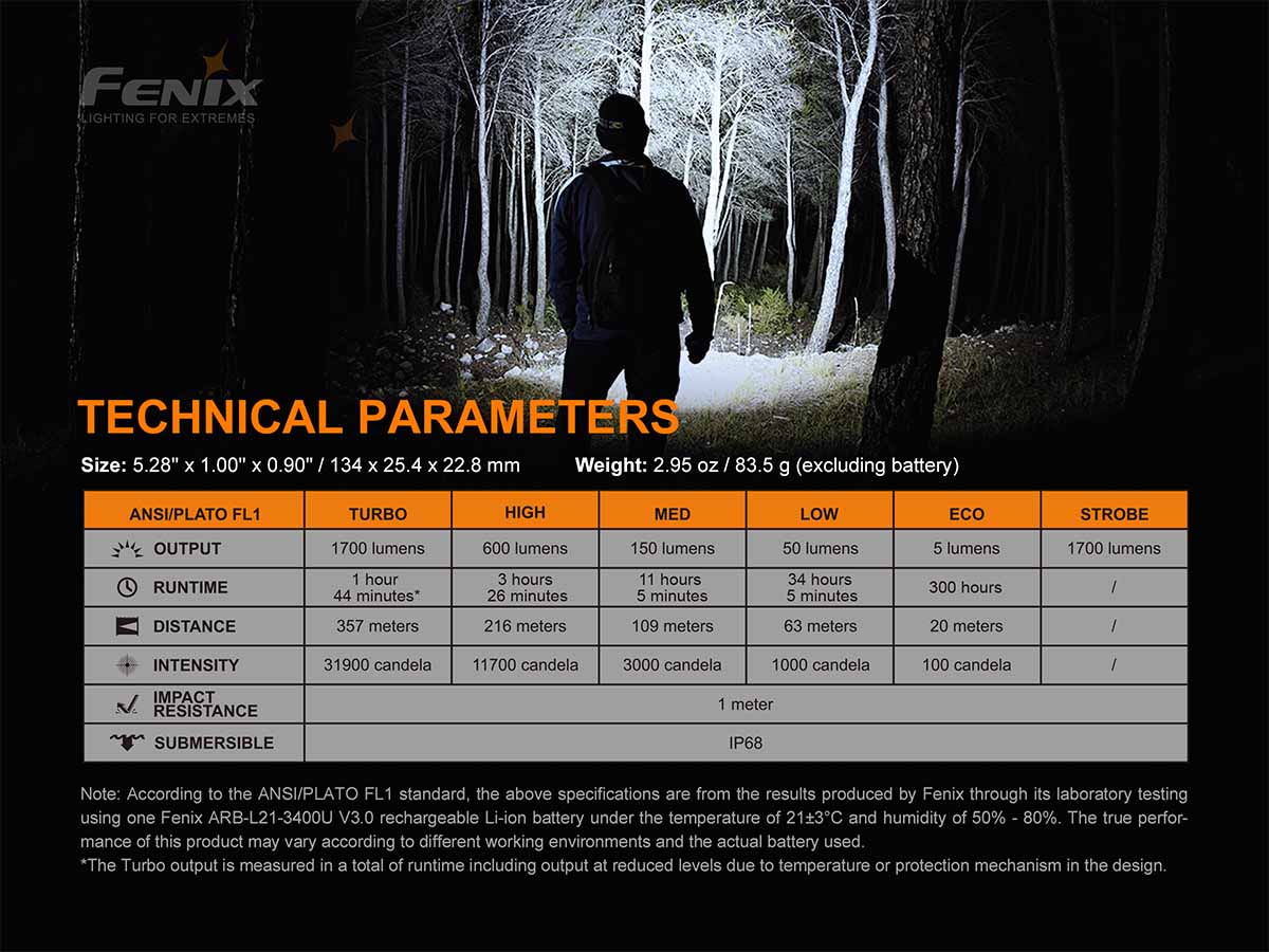 fenix pd35 v3 flashlight ansi spec chart