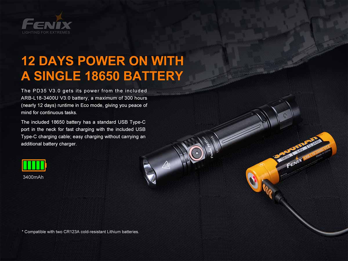 fenix pd35 v3 flashlight rechargeable battery