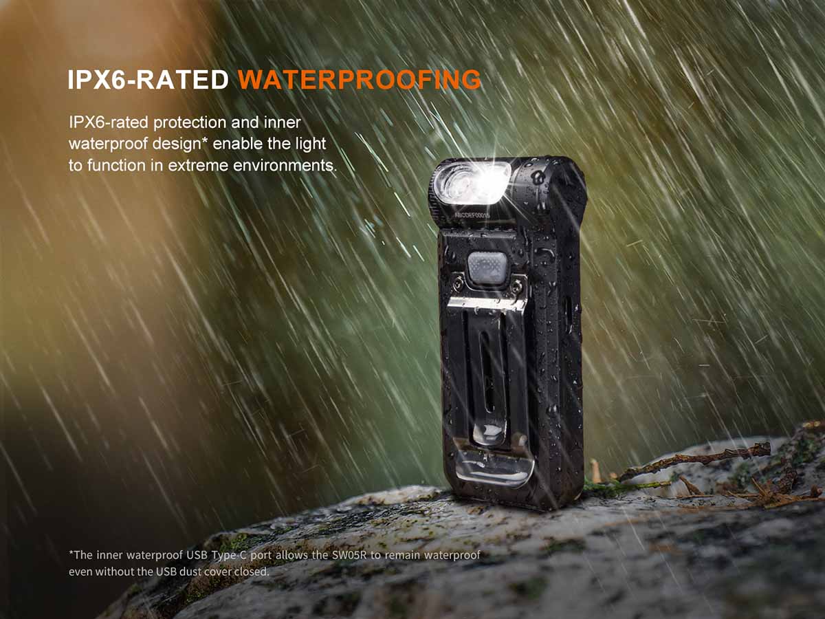 water resistant fenix sw05r uv clip on flashlight