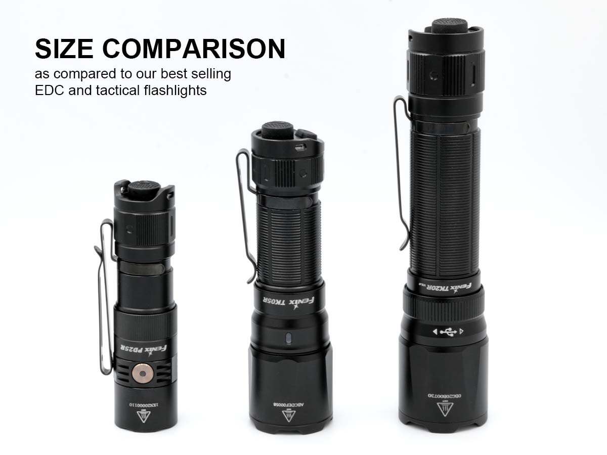 fenix tk05r tactical edc flashlight size comparison