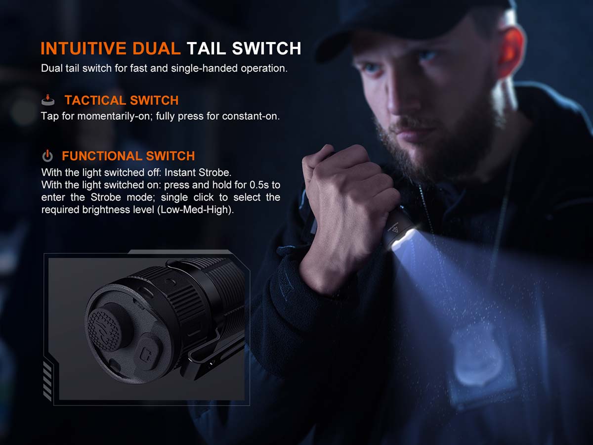 fenix tk05r tactical edc flashlight dual tail switch operation