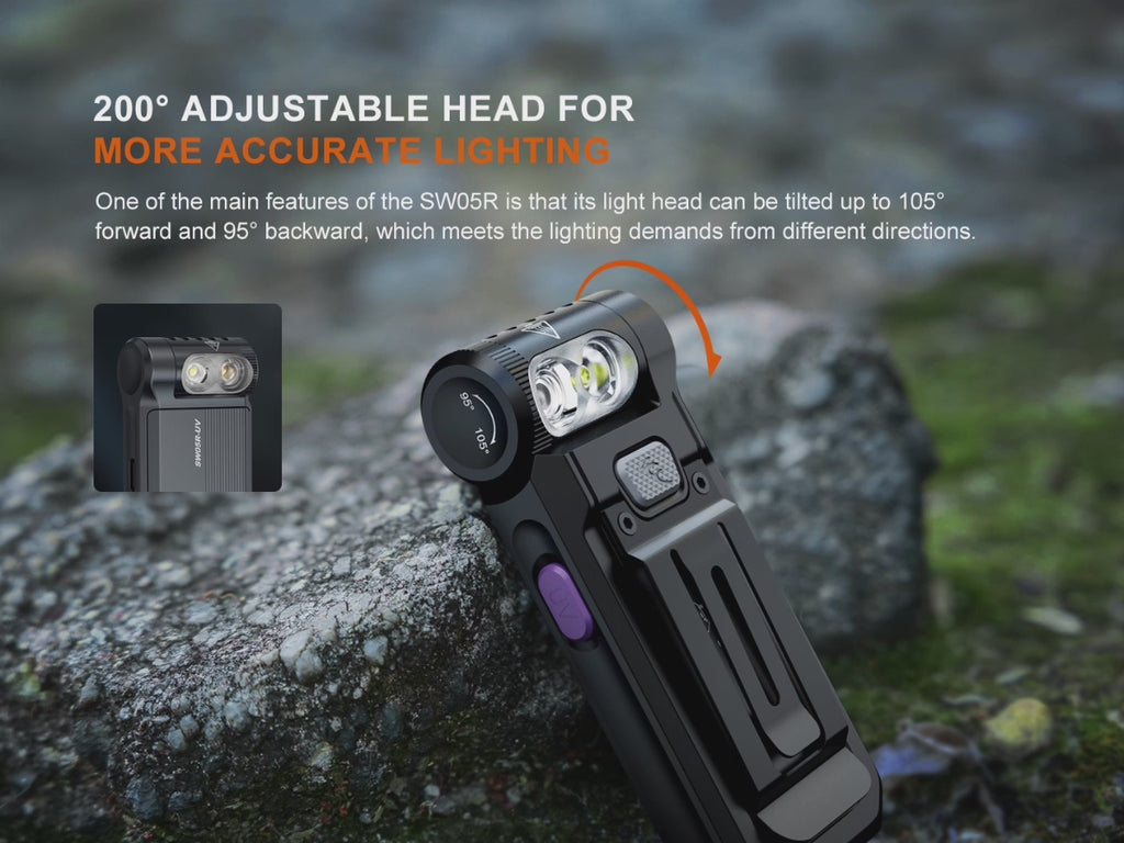 adjustable head fenix sw05r uv clip on flashlight