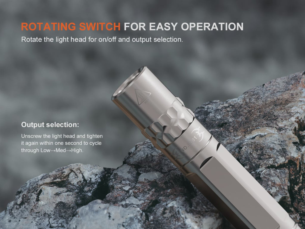 fenix silvglow flashlight switch operate three brightness levels