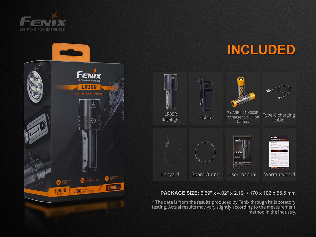 Fenix LR35R Rechargeable Flashlight 10000 Lumen Flashlight Fenix  Lighting